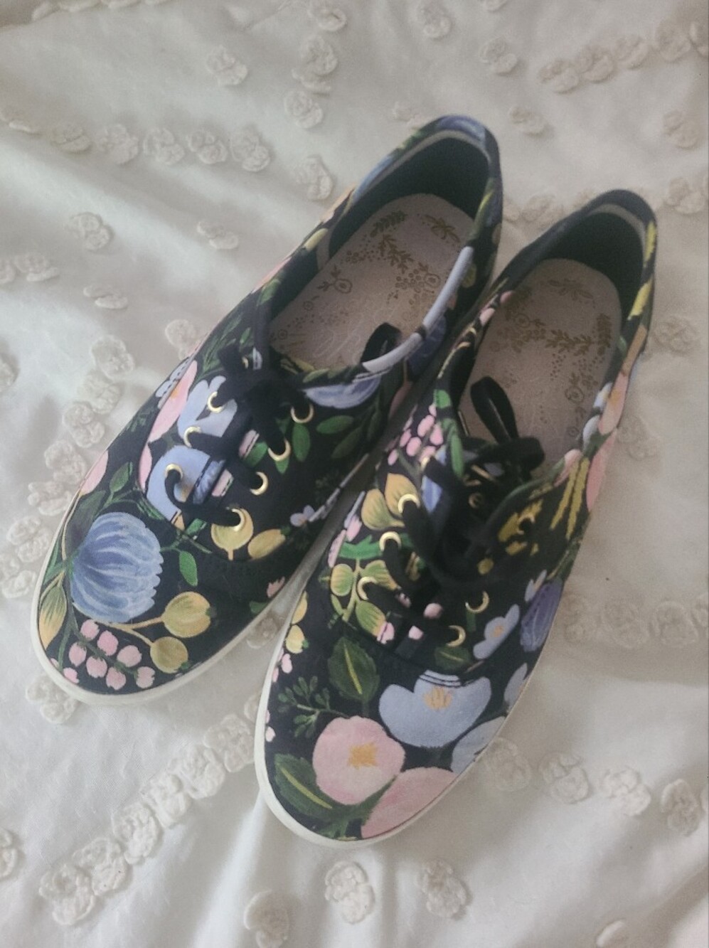Floral Canvas Lace-Up Sneakers - Black Multi Color Floral Rifle Paper Co.
